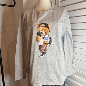 Gray Long Sleeve Shirt with Bear Graphic